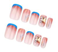 30 Pcs Blue French Tip Press On Upss Short False Falsas Cubiertas Completas Stick En Rhinestones Acrílico