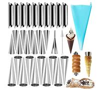 30 Pcs Cannoli Molde Tubos, FantasyDay Juego de Moldes de Cuerno de Crema Moldes de Acero Inoxidable Molde de Croissant con 3 Cepillo de Limpieza - Repostería Moldes para Cannoli Repostería Panqueques