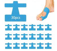 30 Pcs Corrector de Juanetes, Cinta Kinesiológica para Hallux Valgus y Alivio del Dolor de Pies, Cintas de Fisioterapia Precortadas, Protector de Juanetes para Mujer y Hombre, 9.3x9cm, Azul