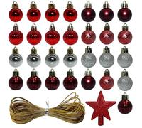 30 Pcs Decoracion de Bolas Arbol 3cm con Dibujos,Rojo y Plateado Bolas Navideñas Arbol de Navidad para Decoraciones de Navidad, Adornos para Navideños,Colgantes