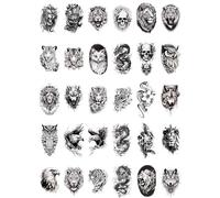 30 pegatinas de tatuajes de animales pequeños for hombres y mujeres, diseño de tigre, lobo, águila, dragón y serpiente, tatuajes falsos temporales a prueba de agua.