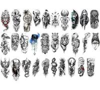 30 Pegatinas De Tatuajes Temporales En Blanco Y Negro Con Imágenes Realistas De Guerreros/Samuráis Para Transferencia Al Agua.
