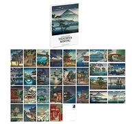 30 piezas 1 juego de tarjetas postales japonesas Ukiyoe juego de tarjetas de felicitación literarias con mensaje de bendición en caja (Tsuchiya Mitsui)