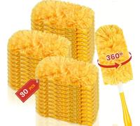 30 Piezas 360 Grados Eliminación Polvo Plumero Limpieza Desechables Paquete Recarga Plumero Duster Paños con Mango Corto para la Limpieza Polvo Pelo Mascotas y la Suciedad (Amarillo)