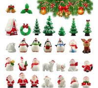 30 Piezas Adornos en Miniatura de Navidad, Mini Figuras de Árbol de Navidad, Micro Paisaje Adornos Navideño con Papá Noel, Muñeco de Nieve, Reno, DIY Ornamentos Mesa para Casa de Jardín de Hada