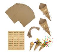 30 Piezas Conos Arroz Boda, Cono Papel Kraft Retro Con Cuerda de Cáñamo y Pegatinas, DIY Para Flores Secas, Chocolates, Dulces, Recuerdos de Fiesta