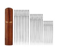30 Piezas de Agujas de Costura a Mano, Agujas de Tejer a Mano de Acero Inoxidable con Caja de Agujas de Madera Aguja de Coser de Hilo para Proyectos de Ganchillo (3 Tamaños)