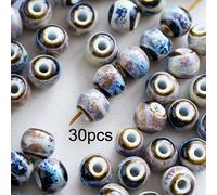 30 Piezas de Cuentas Cerámicas Cocidas - Flores de Multicolor Marmoladas para Joyería, Pulseras y Manualidades DIY - Separadores Redondos Artesanales, Accesorios para Pulseras