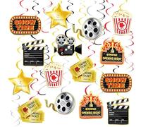 30 piezas de decoración de espirales colgantes de noche de cine, cumpleaños, serpentinas temáticas de película, decoración de fiesta de cine de Hollywood, decoración de espirales de papel de aluminio
