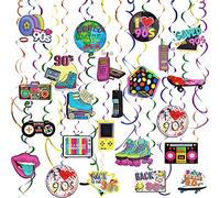30 Piezas de Decoraciones de Fiesta de los años 90, remolinos Colgantes para Adultos, Recuerdos de decoración de Fiesta de cumpleaños temática de los años 90, Suministros de decoración de Fiesta de