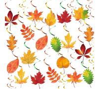30 piezas de hojas de otoño, espirales colgantes, decoración de hojas de arce, remolinos colgantes con temática de otoño, serpentinas, decoraciones colgantes de Acción de Gracias para otoño, cosecha