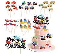 30 piezas de insertos de pastel de transporte con 1 inserto de feliz cumpleaños, juego de insertos temáticos de transporte, suministros de decoración para fiesta de cumpleaños, fiesta temática