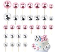 30 piezas de mini bolas de discoteca para cupcakes, púas de bola de discoteca brillantes con palos, suministros para fiestas temáticas, decoraciones retro de pasteles de los años 70 para decoraciones