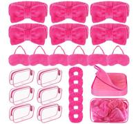 30 piezas de suministros de fiesta de pijamas para niñas, incluye 6 diademas de maquillaje con lazo, 6 antifaz de felpa para dormir, 6 coleteros de terciopelo, 6 paños desmaquillantes, 6 bolsas de