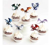 30 piezas Dragón Tema cupcake Topper míticas historias decoración para tartas Picks Realista Decoración para tartas Boda Cumpleaños Fiesta Animales Tema Fiesta Decoración Suministro