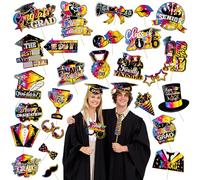 30 Piezas Foto de Graduación Booth, Estilo Disco Negro Oro Photo Booth Props Graduación 2026, Graduado Party Accesorios Photocall, DIY Accesorios Photocall Selfie Graduacion 2026