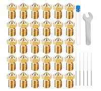 30 Piezas Genuine Brass Nozzle,Impresora 3D Boquillas Extrusión Compatible,Boquilla Extrusora de Impresora 3D,0.4mm for V5-V6 HotEnd 3D Printer,con 5pcs Aguja Limpiez 1 Llave(1.75mm, 0.4mm)