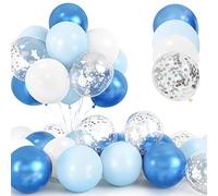 30 Piezas Globos Azules, 12 Pulgadas Cromado Metálico Azul Confeti Globos, Latex Helio Azul y Blanco Globos con Cinta para Cumpleaños Aniversario Boda Niños Baby Shower Fiesta Decoración