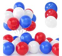 30 Piezas Globos Azules Rojos y Blancos, 12 Pulgadas Latex Helio Azul Real y Blanco Globos con Cinta para Cumpleaños Boda Niños Baby Shower Fiesta Decoración