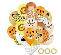 30 Piezas Globos de la Jungla Safari Globos de Fiesta Decoración de Cumpleaños Globos de la Jungla Safari Globos con Tema de Vida Silvestre Globos de Látex con Patrón de Animales para Niños (12 Inch)