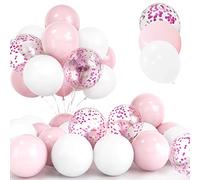 30 Piezas Globos Rosas, 12 Pulgadas Rosa Confeti Globos, Latex Helio Rosa Pastel y Blanco Globos con Cinta para Cumpleaños Aniversario Boda Niños Baby Shower Fiesta Decoración