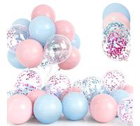 30 Piezas Globos Rosas y Azules, 12 Pulgadas Revelacion Genero Bebe Globos, Latex Helio Rosa y Azul Blanco Confeti Globos con Cinta para Cumpleaños Boda Niños Baby Shower Fiesta Decoración