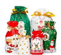30 Piezas Juego De Bolsas De Regalo con Cordón De Navidad, 6 Estilos 3 Tamaños Bolsas De Navidad Bolsa para Envolver Regalos Pack Kids Bolsas De Regalo con Cordón