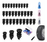 30 Piezas Kit Antipinchazos Coche Repara Pinchazos con 3 Tamaños (10 S+10 M+10 L) de Clavos de Goma para Neumáticos al Vacío y Destornillador Kit de Reparación de Neumáticos para Coche Moto Bicicleta