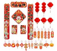 30 Piezas Kit de Decoración para Año Nuevo Chino, Pareados Chinos con Linternas y Adornos Colgantes, Decoración Tradicional Chunlian para Fiestass del Festival de Primavere