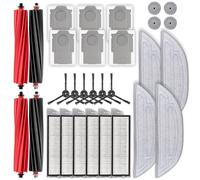 (30 Piezas) Kit de Repuestos para Robot Aspirador Roborock S8 MaxV Ultra/ S8 Max Ultra, 4 Cepillos Rodantes, 8 almohadillas de fregona, 6 Bolsas para Polvo, 6 Filtros HEPA, 6 Cepillos Laterales