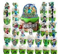 30 piezas Miner Decor Pastel Cumpleaños, Pixel Cake Topper, Pixel Decor Anniversaire, Miner Decoración para Pasteles, Deco Cumpleaños Cupcake, Party Supplies Boy Girl Decoración Adultos
