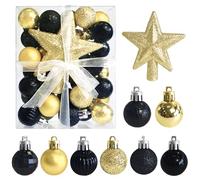 30 Piezas Mini Adornos de Navidad con Percha,3CM árbol de Navidad Adornos de Oro Negro Adornos pequeños Adornos de Navidad Mini árbol de Navidad Mesa de decoración del árbol de Navidad Conjunto