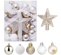 30 Piezas Mini Adornos Navideños con Colgador, Pequeños de 3 CM Dorados y Blancos Juego de Decoraciones para Mesa