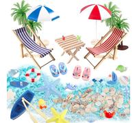30 Piezas Miniatura Decoraci de Playa Accesorios | Playa con Tumbona Palmera Pequeña Sombrilla para el Verano el Jardín y para Decorar Casas de Muñecas