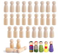 30 Piezas Muñecas de Madera Natural, 55 mm Personas de Madera Sin Terminar, Pequeños Muñecos Constelaciones Familiares sin Pintar, para DIY, Decoración, Manualidades, Colorear (Hombre y Mujer)