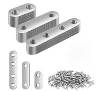 30 Piezas Pletinas Metalicas Planas, Placas de Unión de Metal de Acero Inoxidable con 76 Tornillos, Soportes Largos y Rectos Planos, Conector de Metal Plano, para Reparación de Muebles de Madera
