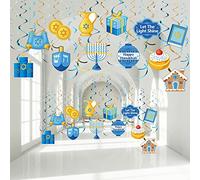 30 Piezas Remolinos Colgantes de Hanukkah Remolinos de Techo de Janucá Recortes de Happy Hanukkah Decoraciones Espirales Colgantes de Papel de Aluminio Judío para Fiesta Vacaciones