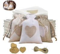 30 Piezas Reutilizables Bolsa con 50 Etiquetas y 1 Sisal Set, Bolsas de Regalo con Forma de Corazón, Bolsas de Yute con Cordón, Saco de Yute Arpillera para Boda, DíA de Pascua, Suministros de Fiesta