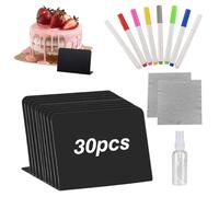 30 pizarras pequeñas para escribir con 8 bolígrafos, 2 paños de limpieza, 1 botella pulverizadora de 100 mililitros, en forma de L, pequeña pizarra para buffet, fiesta y cafetería, día de precio, mesa