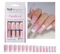 30 por ciento brillante de encaje francés prensa en las uñas largo cuadrado forma stock en manicura brillante acrílico falso para mujeres fácil aplicación de uñas