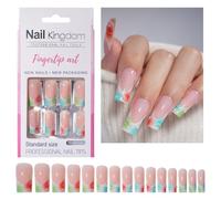 30 por ciento brillante de encaje francés prensa en las uñas largo cuadrado forma stock en manicura brillante acrílico falso para mujeres fácil aplicación de uñas