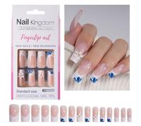 30 por ciento brillante de encaje francés prensa en las uñas largo cuadrado forma stock en manicura brillante acrílico falso para mujeres fácil aplicación de uñas