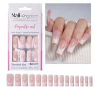 30 por ciento brillante de encaje francés prensa en las uñas largo cuadrado forma stock en manicura brillante acrílico falso para mujeres fácil aplicación de uñas