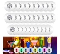 30 posavasos LED, pegatinas LED, luces de ambiente, pegatinas luminosas autoadhesivas de colores, 3 modos de luz, pegatinas luminosas redondas de 6 cm para botellas, posavasos luminosos universales