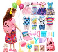 30 Prendas Compatibles con Barbie 12" Muñeca, 3 Vestidos 3 Tops 3 Pantalones 2 Pares de Zapatos 1 Globos 18 Juguetes Escolares para muñecas, Adecuado para Navidad