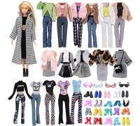 30 Prendas compatibles con muñecas, 1 mil pájaros, Abrigo a Cuadros 2 Abrigos de Invierno 4 Tops 1 suéter 2 Faldas 3 Pantalones 1 Sombrero 2 Gafas 4 Zapatillas 10 Tacones Altos, para muñecas de