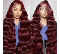 30 pulgadas 99J burdeos 13x6 pelucas de encaje de ola corporal cabello humano 200% densidad hd hd encaje transparente pelucas frontales cabello human