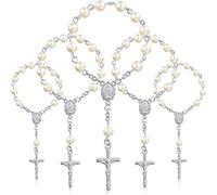 30 Rosarios de Cuentas de Acrílico de Dedo, Perlas de Imitación para Favores de Bautizo, Comunión Bodas (Cadena de Plata Perla)