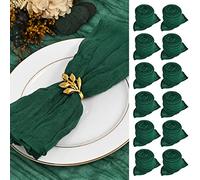 30 servilletas de Gasa Estilo Queso, Vintage, Bohemias, teñidas a Mano, cuadradas, de algodón, 50 cm, Arrugadas, Color Verde Oscuro