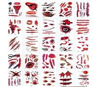 30 Sheet Halloween Face Fake Scar Tattoos,Halloween Zombie Makeup Kit Decoration for Kids,Vampire Bite Wounds Cuts Waterproof Fake Blood Tattoo for Party Supplies Cosplay Props